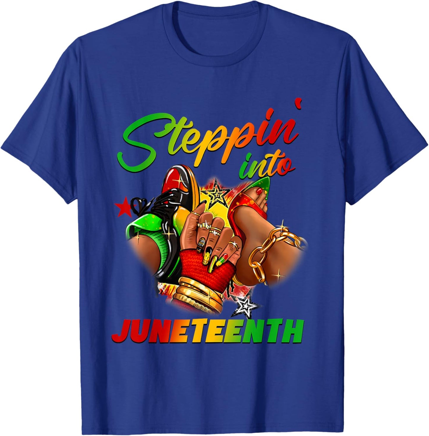 Stepping into juneteenth Afro Woman Black Girls Sneakers Men T-Shirt - T-Shirt | Royal
