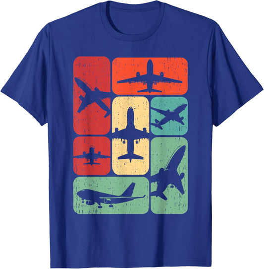 Vintage Airplane Design Gifts Kids Men Airplane Pilot Art Retro Black Small Men Boys Winter T-Shirt - T-Shirt | Royal