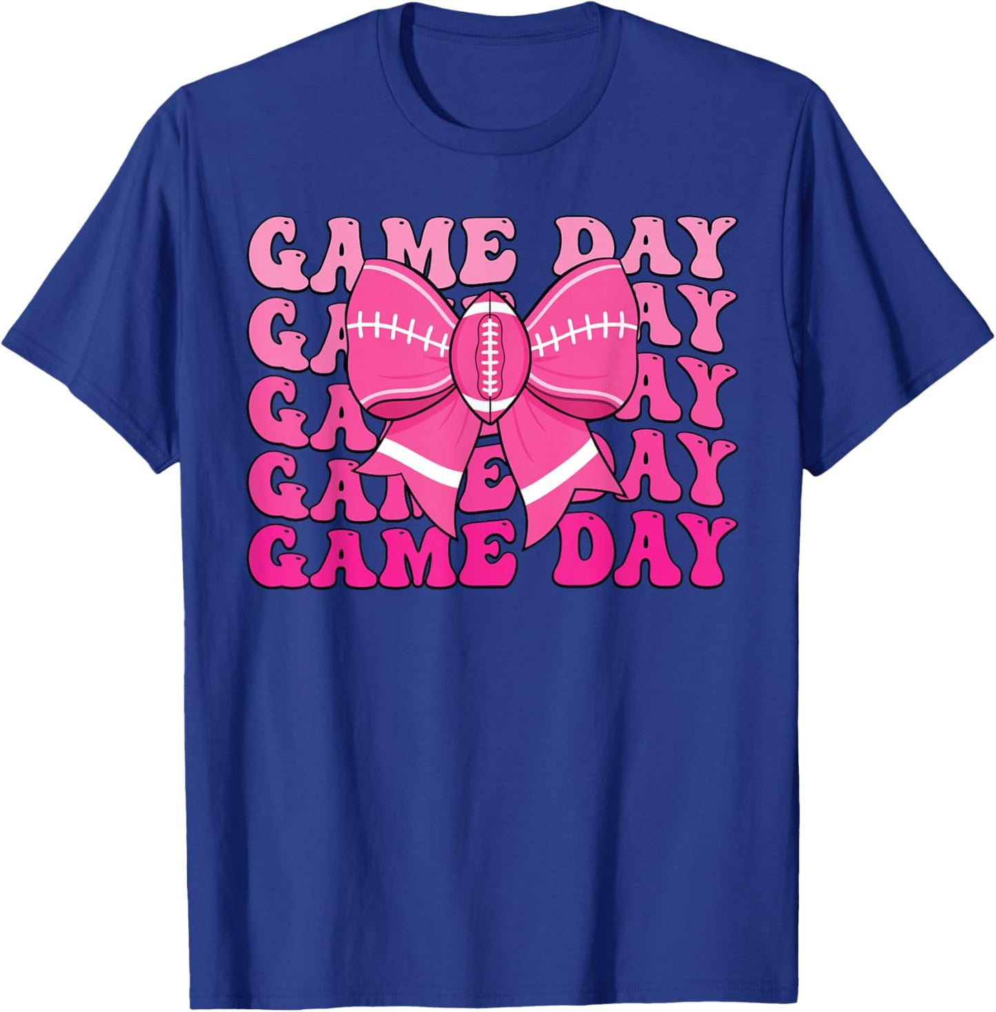 Game Day Football Season Football Mama Pink Coquette Bow T-Shirt - T-Shirt | Royal