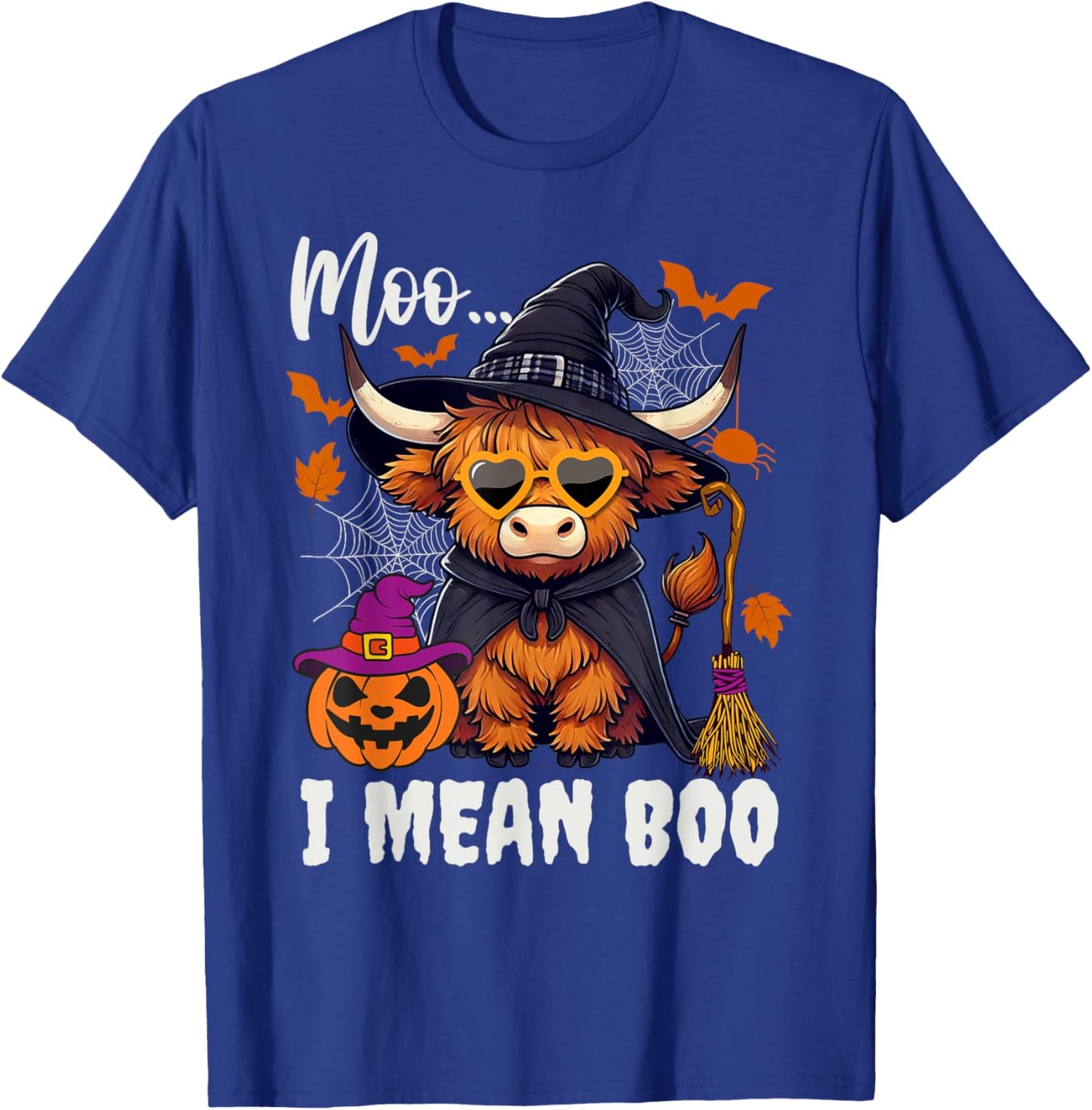 Moo I Mean Boo Witch Highland Cow Halloween Costume T-Shirt - T-Shirt | Royal