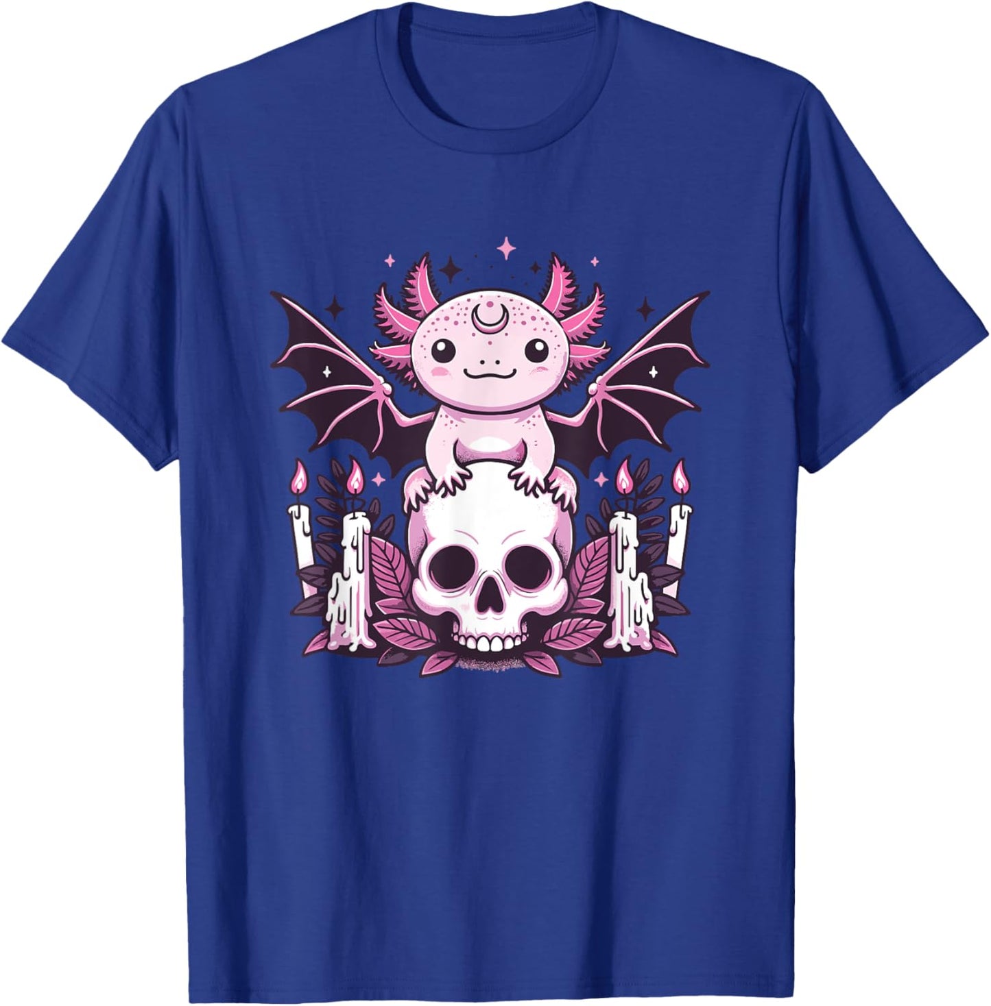 Kawaii Pastel Goth Cute Creepy Axolotl Bat Skeleton T-Shirt - T-Shirt | Royal