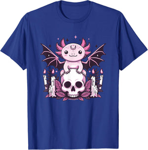 Kawaii Pastel Goth Cute Creepy Axolotl Bat Skeleton T-Shirt - T-Shirt | Royal