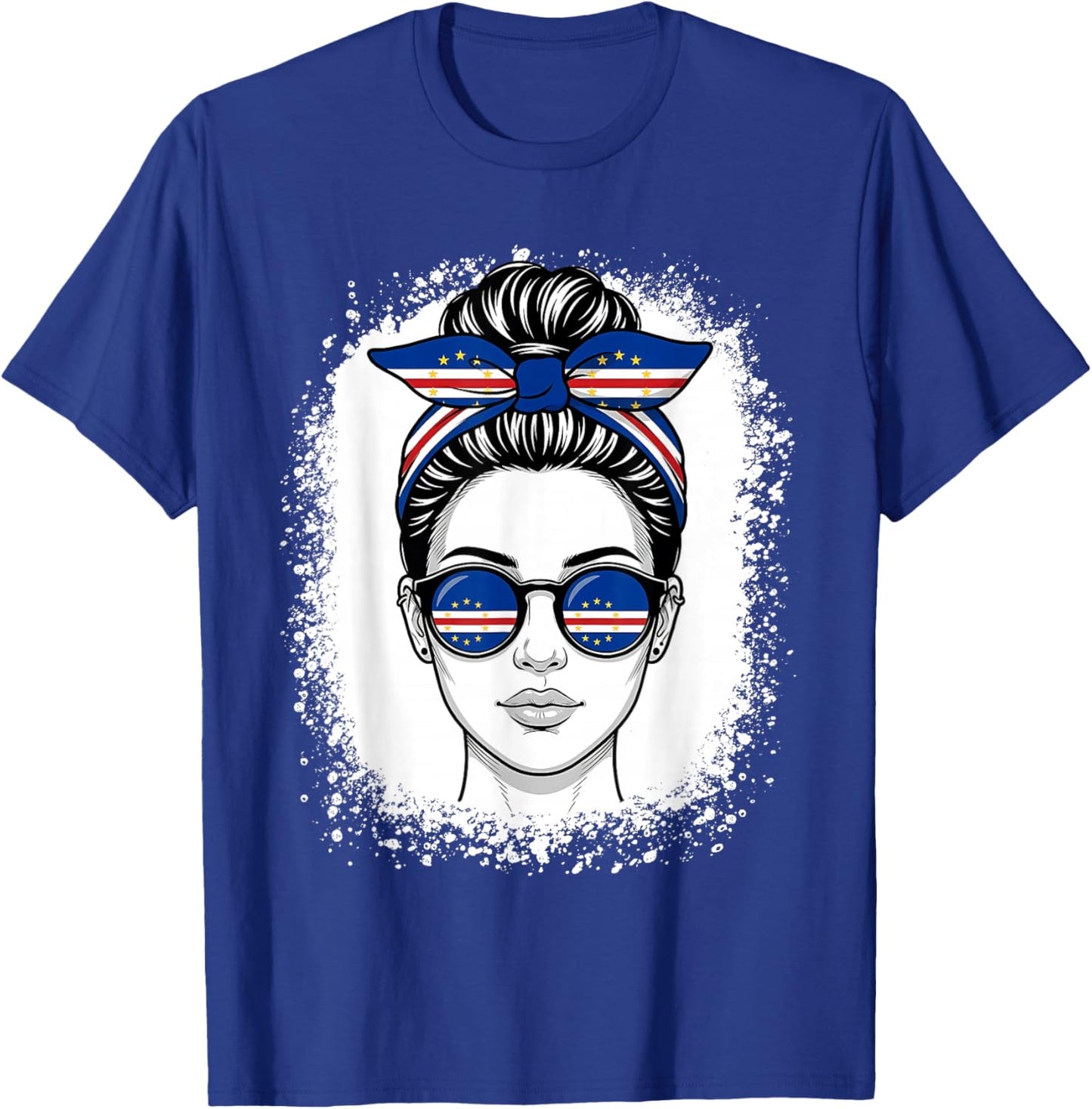 Cabo Verde Flag Messy Bun Sunglasses Woman T-Shirt - T-Shirt | Royal