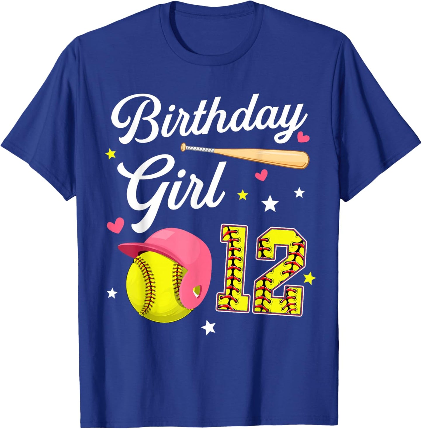 12th Birthday Girl Softball Twelfth Bday 12 Twelve Year Old T-Shirt - T-Shirt | Royal