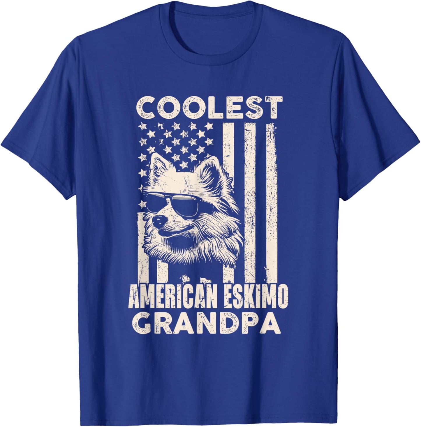 Coolest American Eskimo Grandpa Vintage American Flag Funny T-Shirt - T-Shirt | Royal