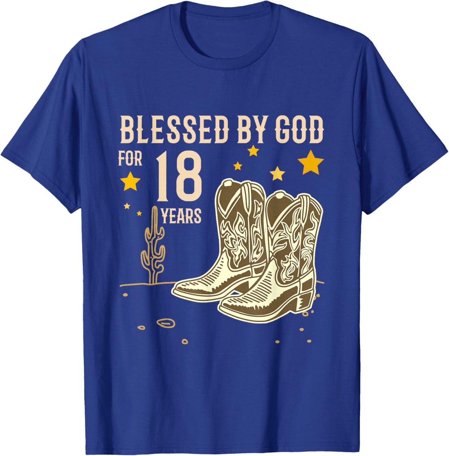 Vintage Blessed by God for 18 Years Cowboy 18th Birthday Boy T-Shirt - T-Shirt | Royal