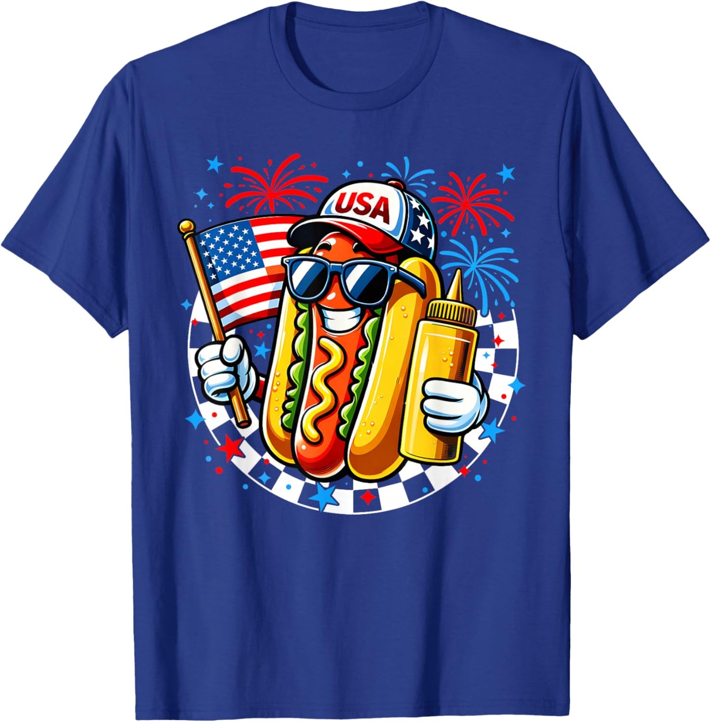 Funny Hotdog USA Patriotic 4th of July Men Boy Kid T-Shirt - T-Shirt | Royal
