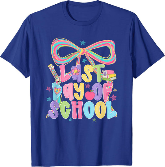 Last-Day of School Coquette Bow Teacher Student School Grad T-Shirt - T-Shirt | Royal