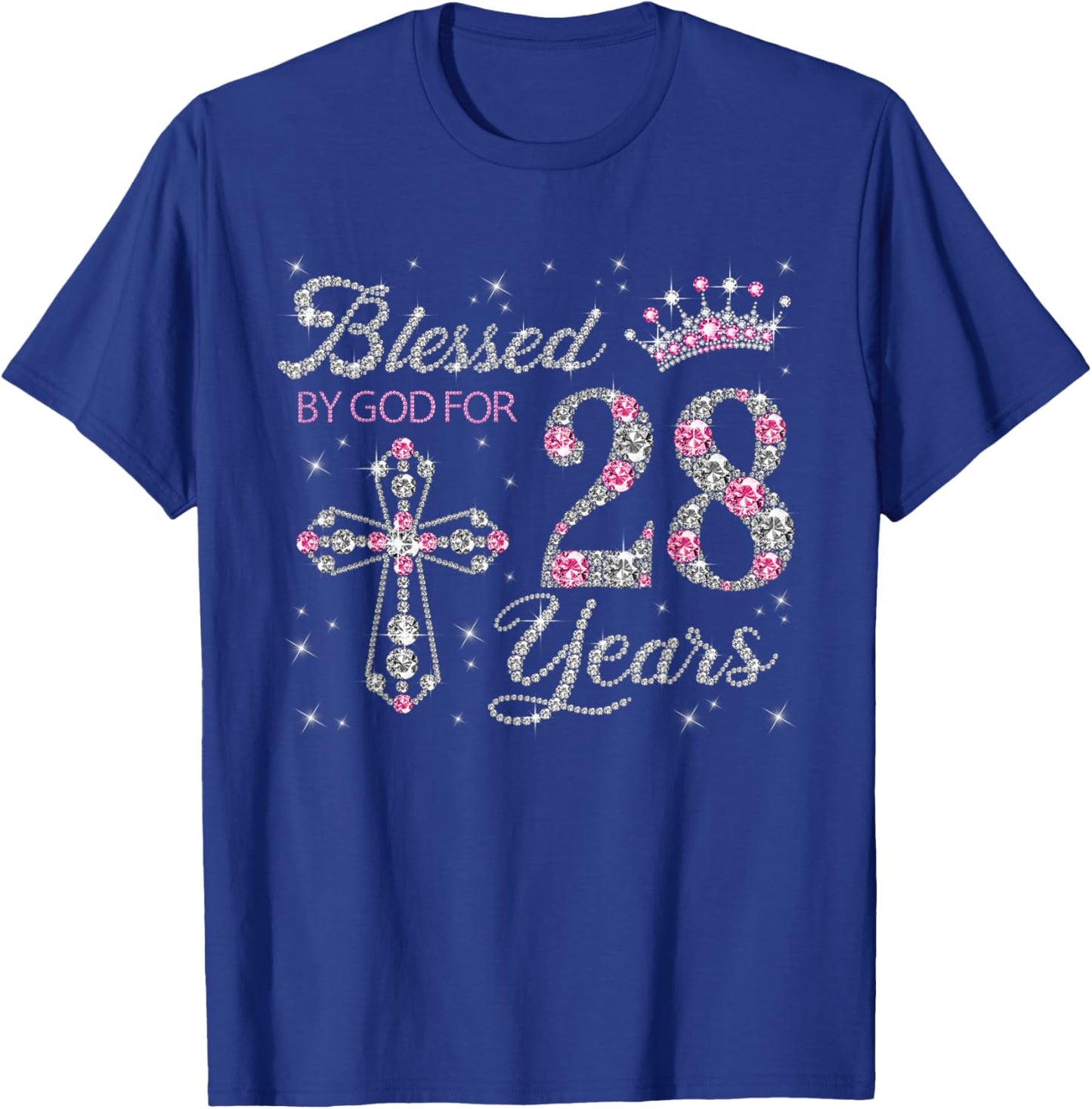 Blessed by God For 28 Years Old 28th Birthday Gift T-Shirt - T-Shirt | Royal