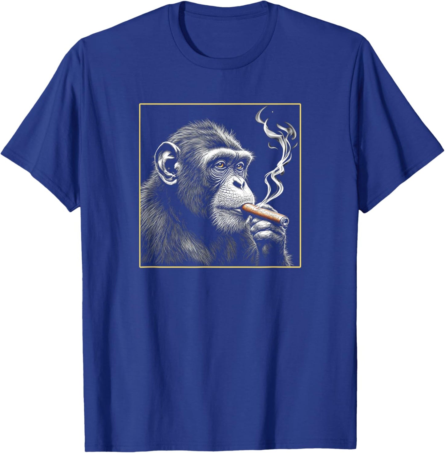 Monkey Smoking a Cigar, Funny Zoo Ape Animal Art Graphic T-Shirt - T-Shirt | Royal