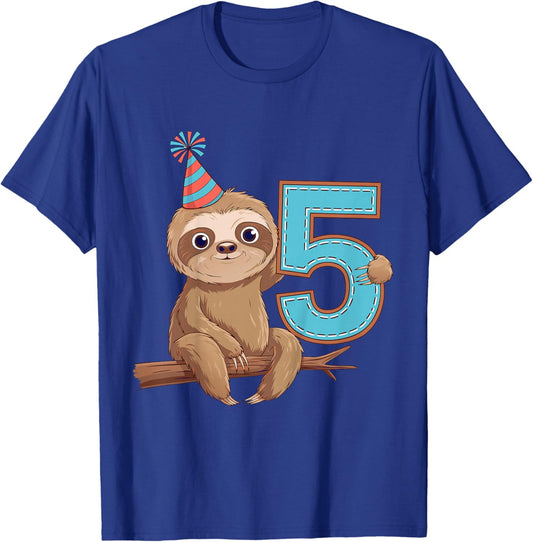 Kids 5th Birthday Sloth Kids T-Shirt - T-Shirt | Royal