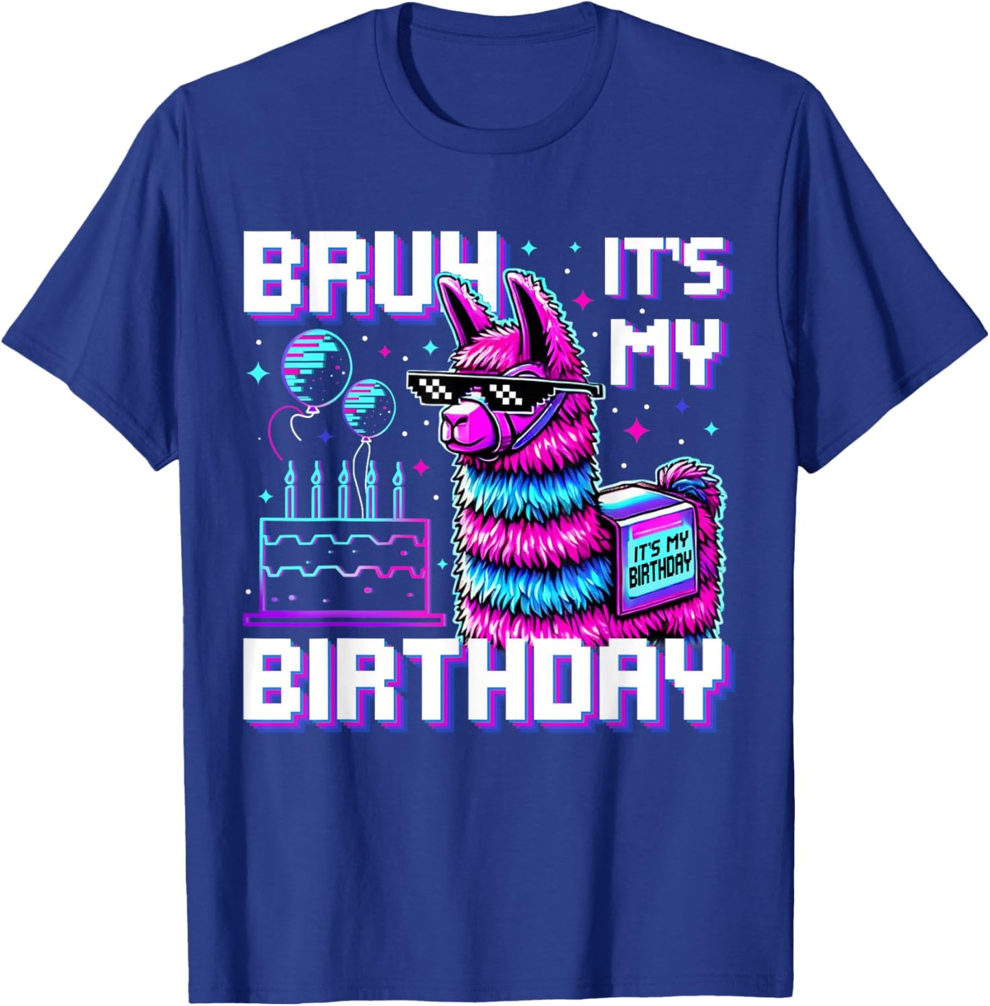 Bruh Its My Birthday Boys Girls Matching Funny Alpaca Theme T-Shirt - T-Shirt | Royal