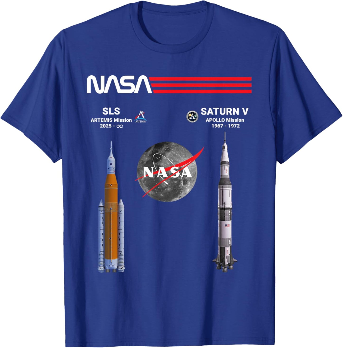 NASA Artemis Apollo Mond Mission SLS Saturn V T-Shirt - T-Shirt | Royal