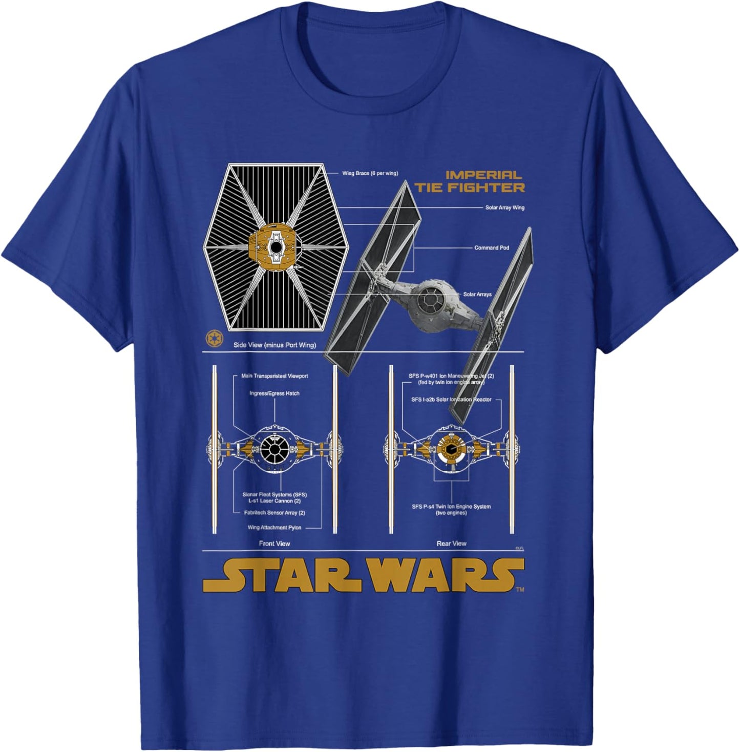 Star Wars Imperial TIE Fighter Schematic Blueprint T-Shirt - T-Shirt | Royal