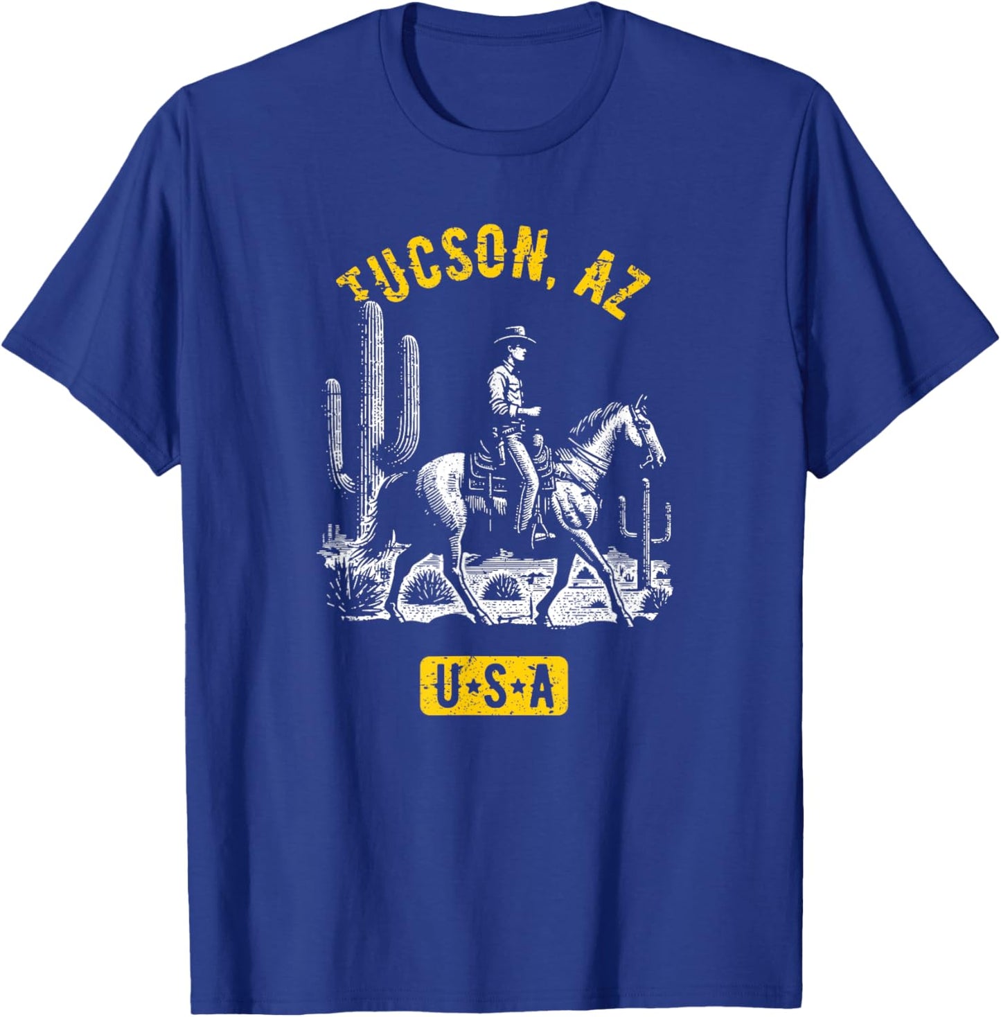 Tucson AZ USA Cowboy Horse Distressed Style Design T-Shirt - T-Shirt | Royal