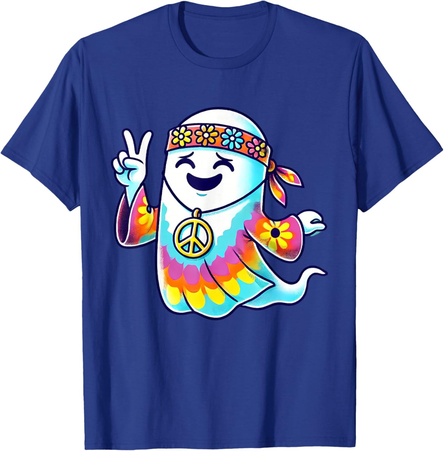 Hippie Ghost Tie Dye Flowers Halloween Men Women Kids T-Shirt - T-Shirt | Royal