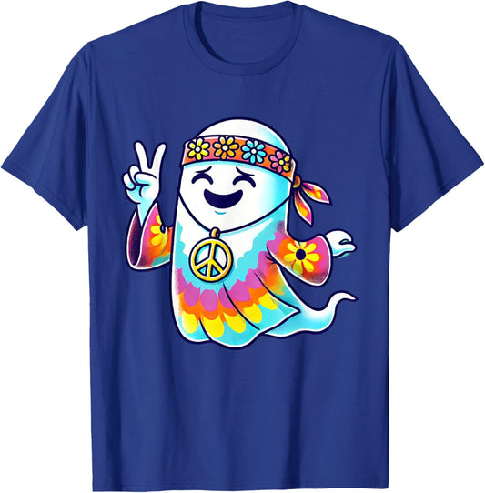 Hippie Ghost Tie Dye Flowers Halloween Men Women Kids T-Shirt - T-Shirt | Royal