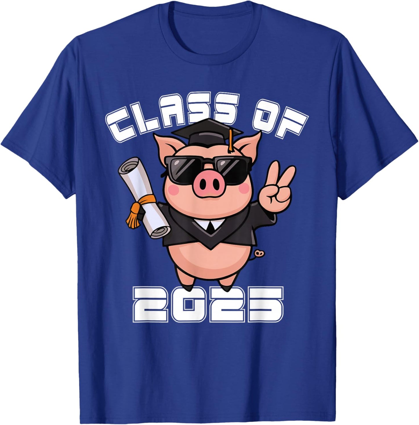Peace Sign Hand Pig Class of 2025 Graduation T-Shirt - T-Shirt | Royal