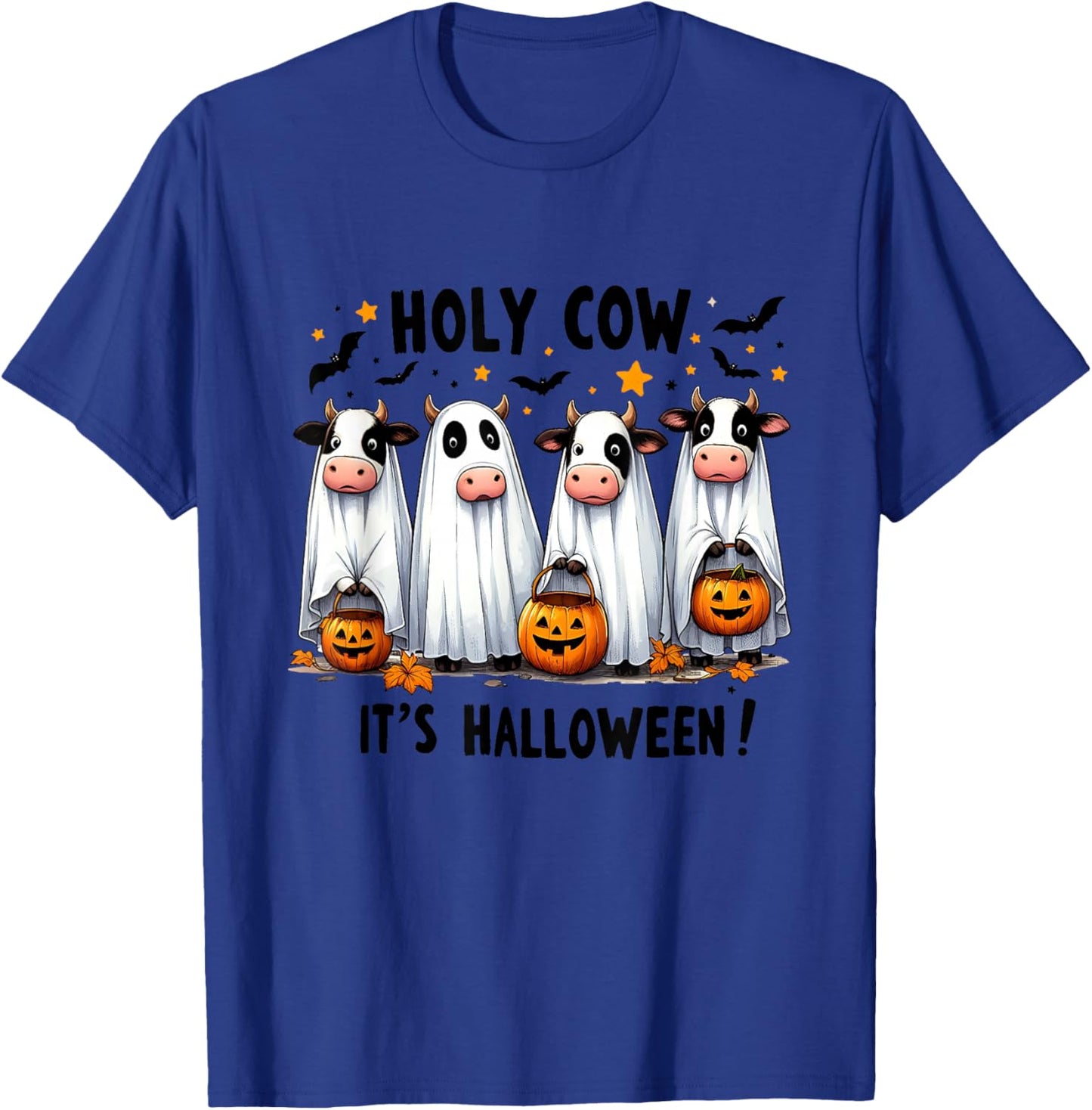 Holy Cow It's Halloween Cute Cow Lover Ghost T-Shirt - T-Shirt | Royal