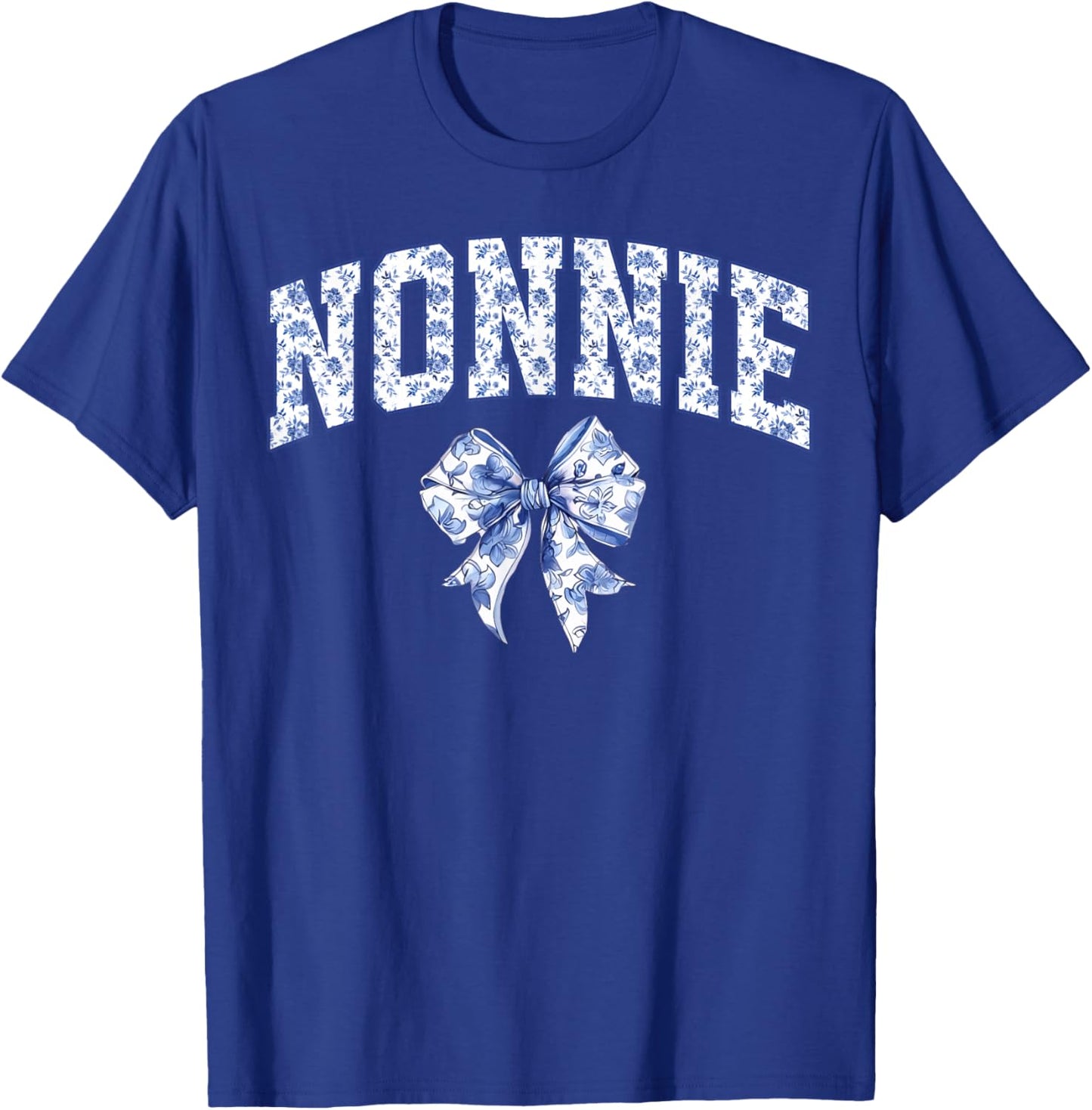 Nonnie Coquette Toile Blue Bow Floral Family Matching T-Shirt - T-Shirt | Royal