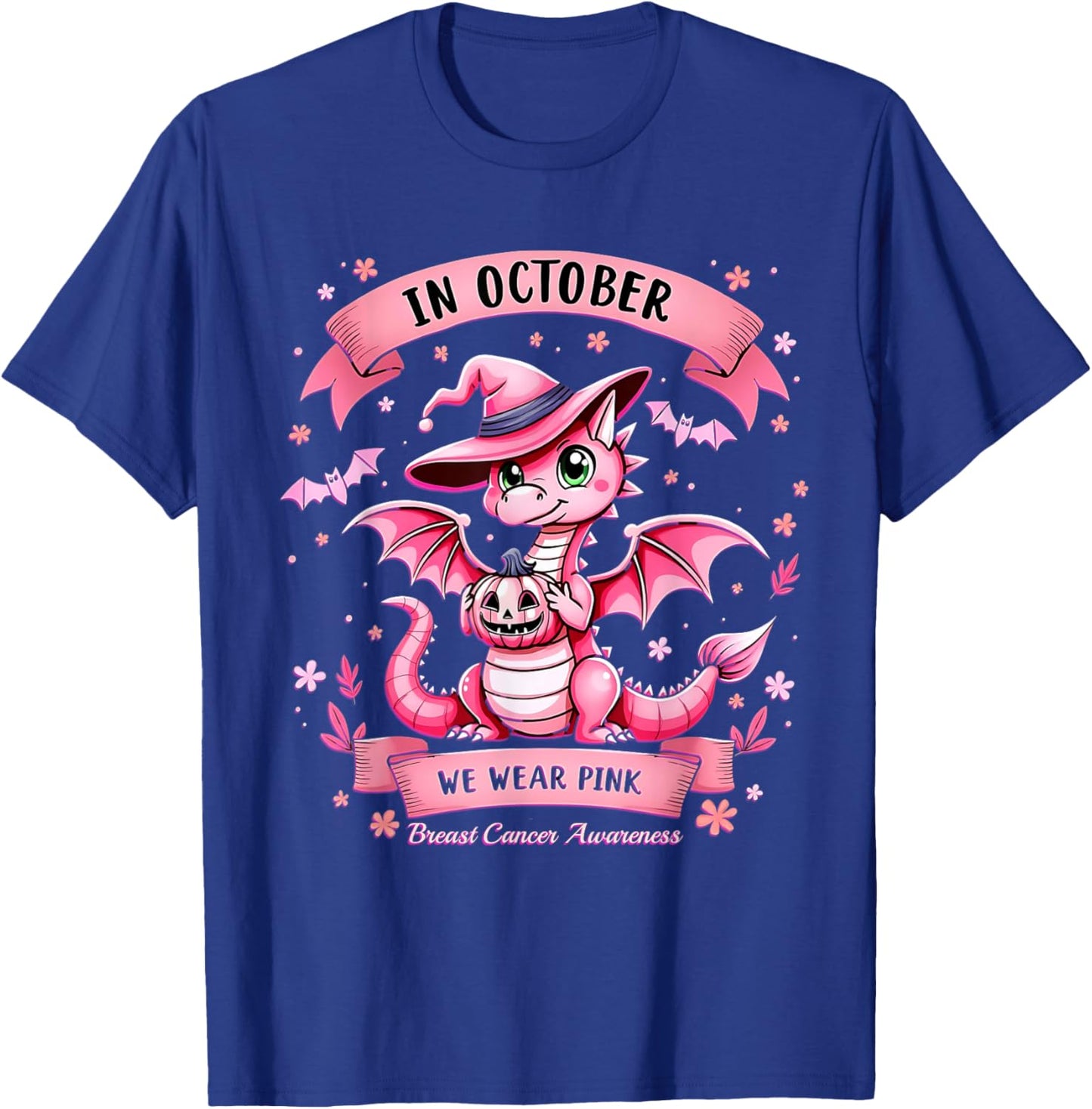 October We Wear Pink Breast Cancer Awareness Dragon T-Shirt - T-Shirt | Royal