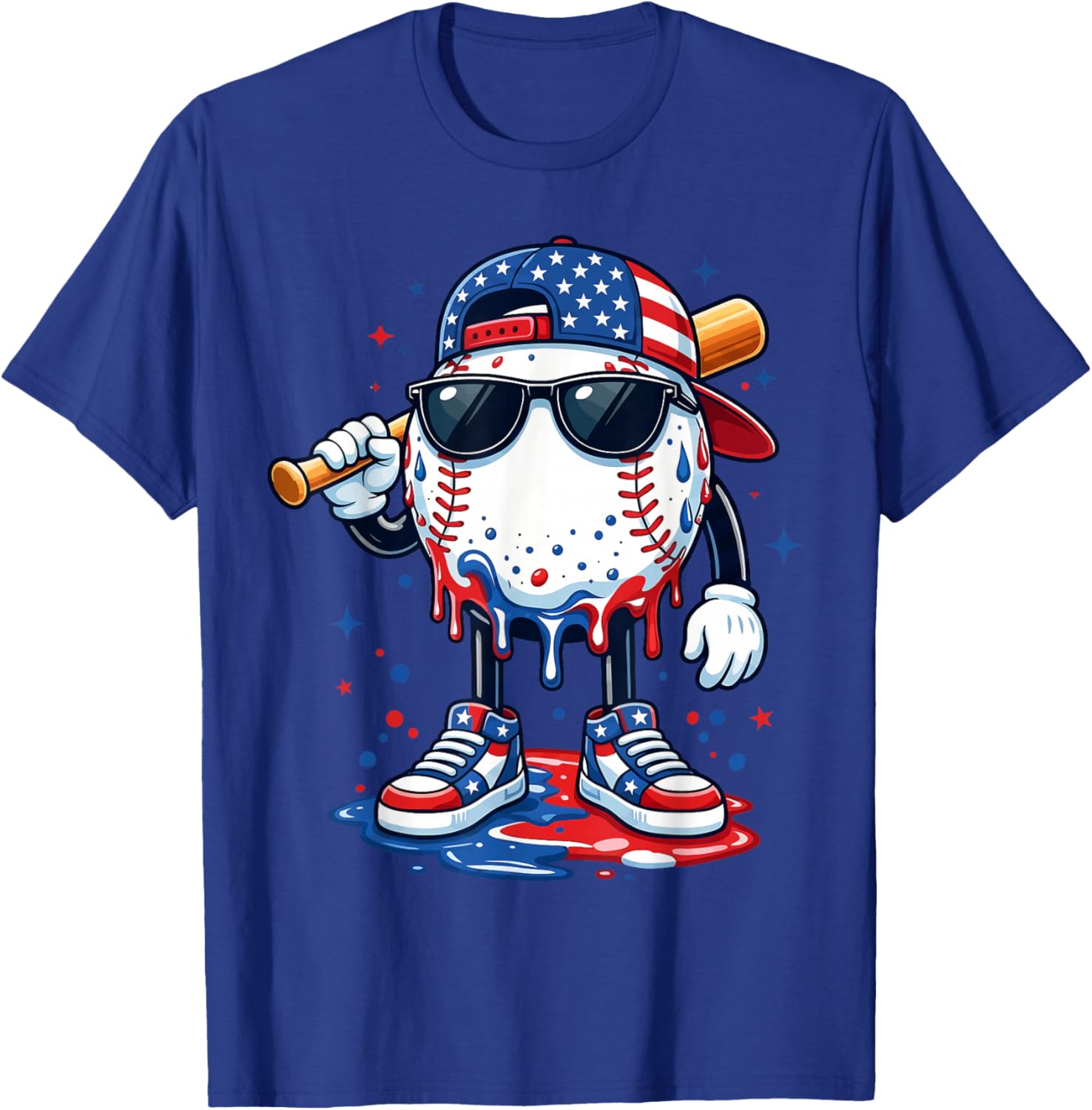 Baseball Drip Ice Cream 4th of July American USA Flag Boys T-Shirt - T-Shirt | Royal