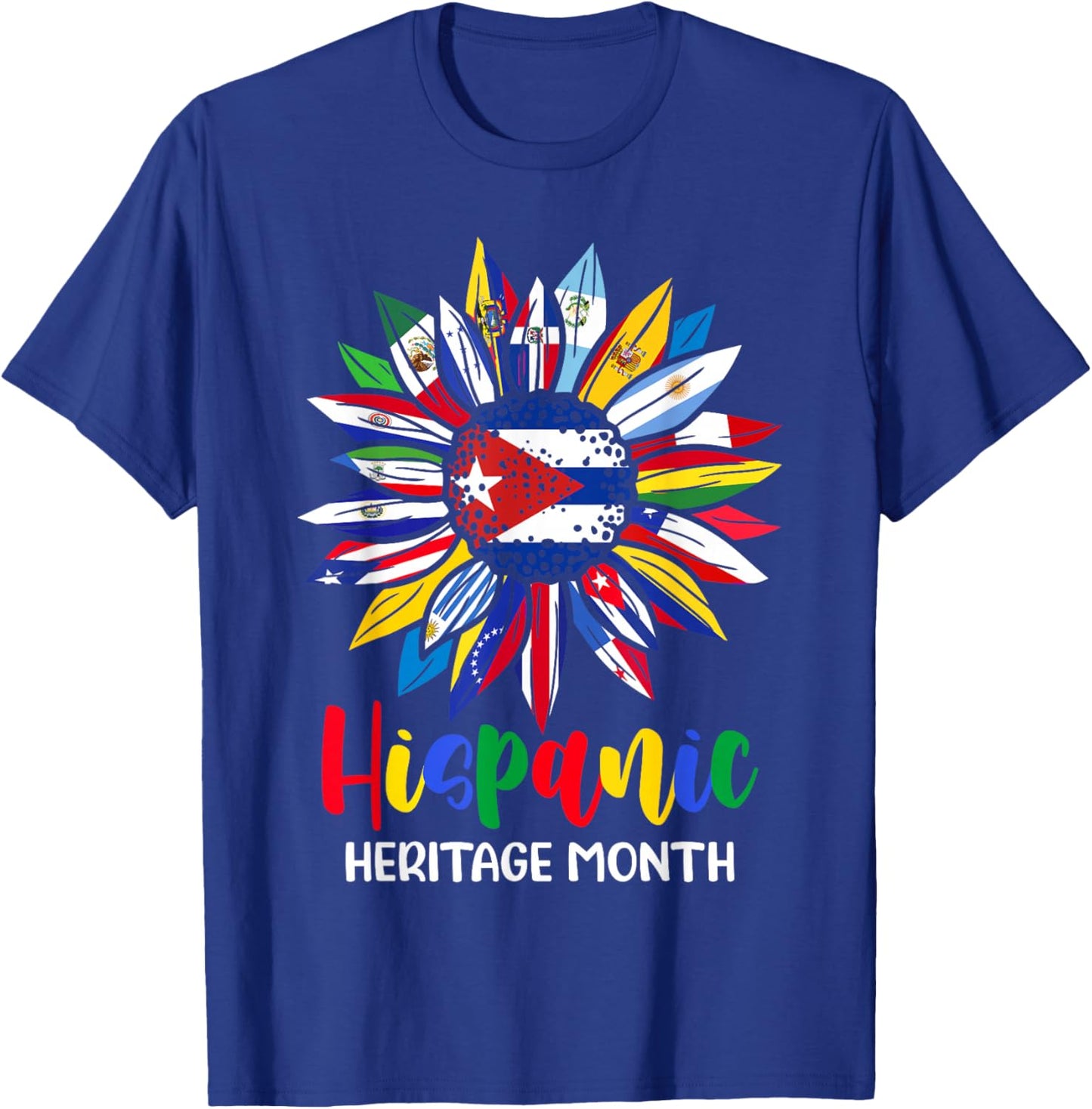 Hispanic Heritage Month Cuba Flag Sunflower Latino Flags T-Shirt - T-Shirt | Royal