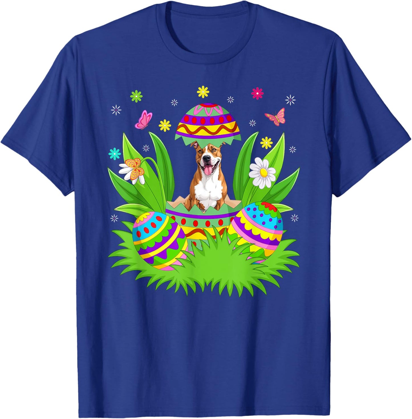 American Staffordshire Terrier Dog Easter Bunny Egg Hunt T-Shirt - T-Shirt | Royal