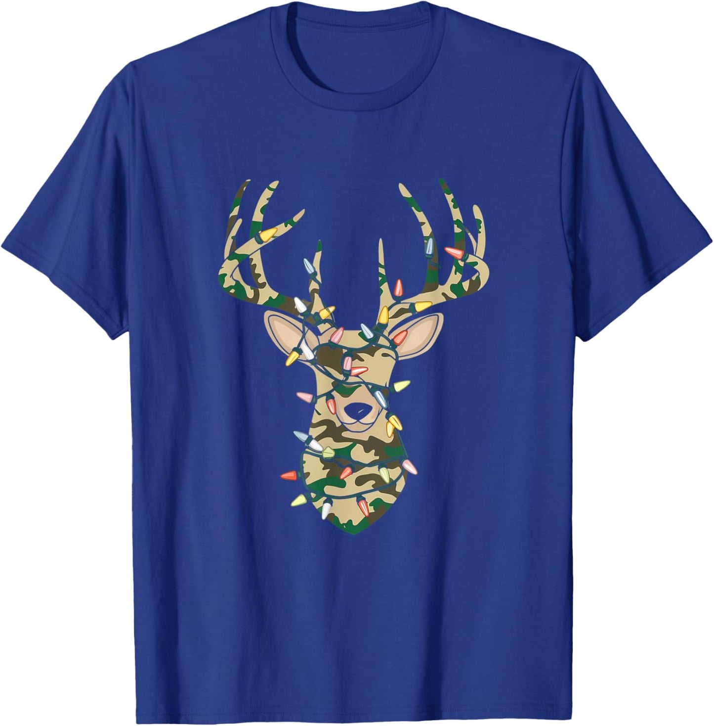 Christmas Camo Holiday Hunting Reindeer Deer Xmas Lights T-Shirt - T-Shirt | Royal