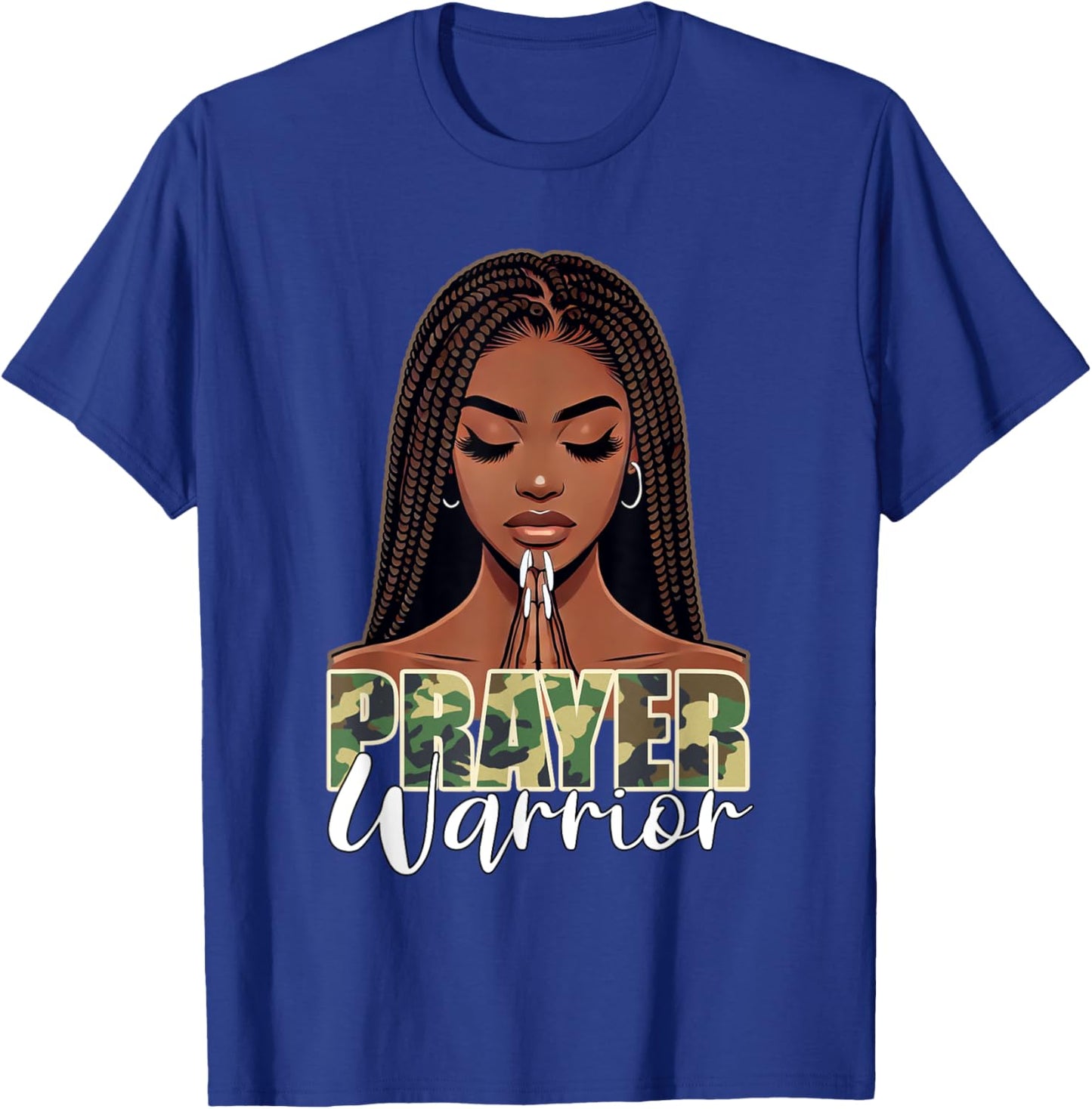 Prayer Warrior Young Christian Black Woman Pray Camo T-Shirt - T-Shirt | Royal