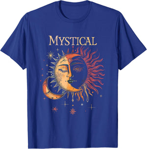 Mystical Sun and Moon Woman Mystic Flowers Aesthetic T-Shirt - T-Shirt | Royal