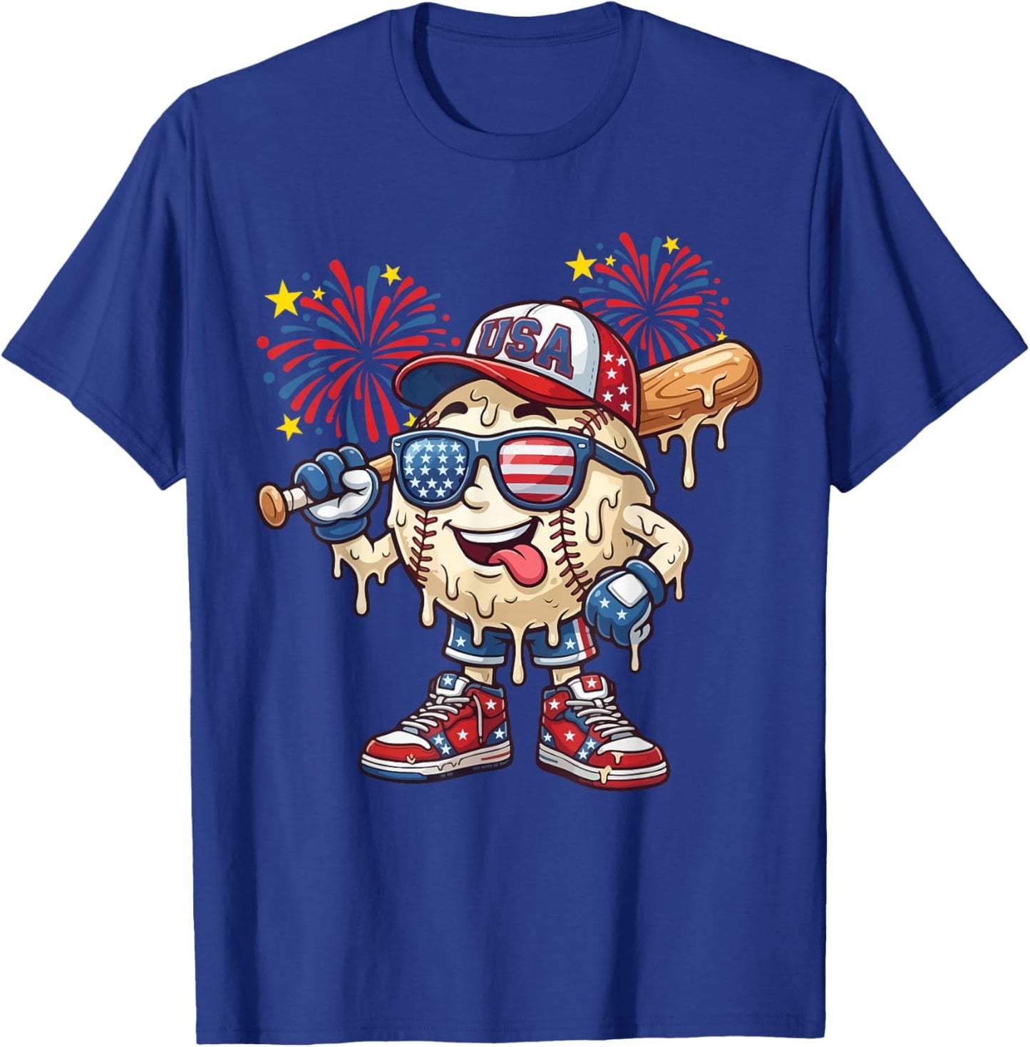 Baseball Drip American Flag for Boys Kids Youth 4th of July T-Shirt - T-Shirt | Royal