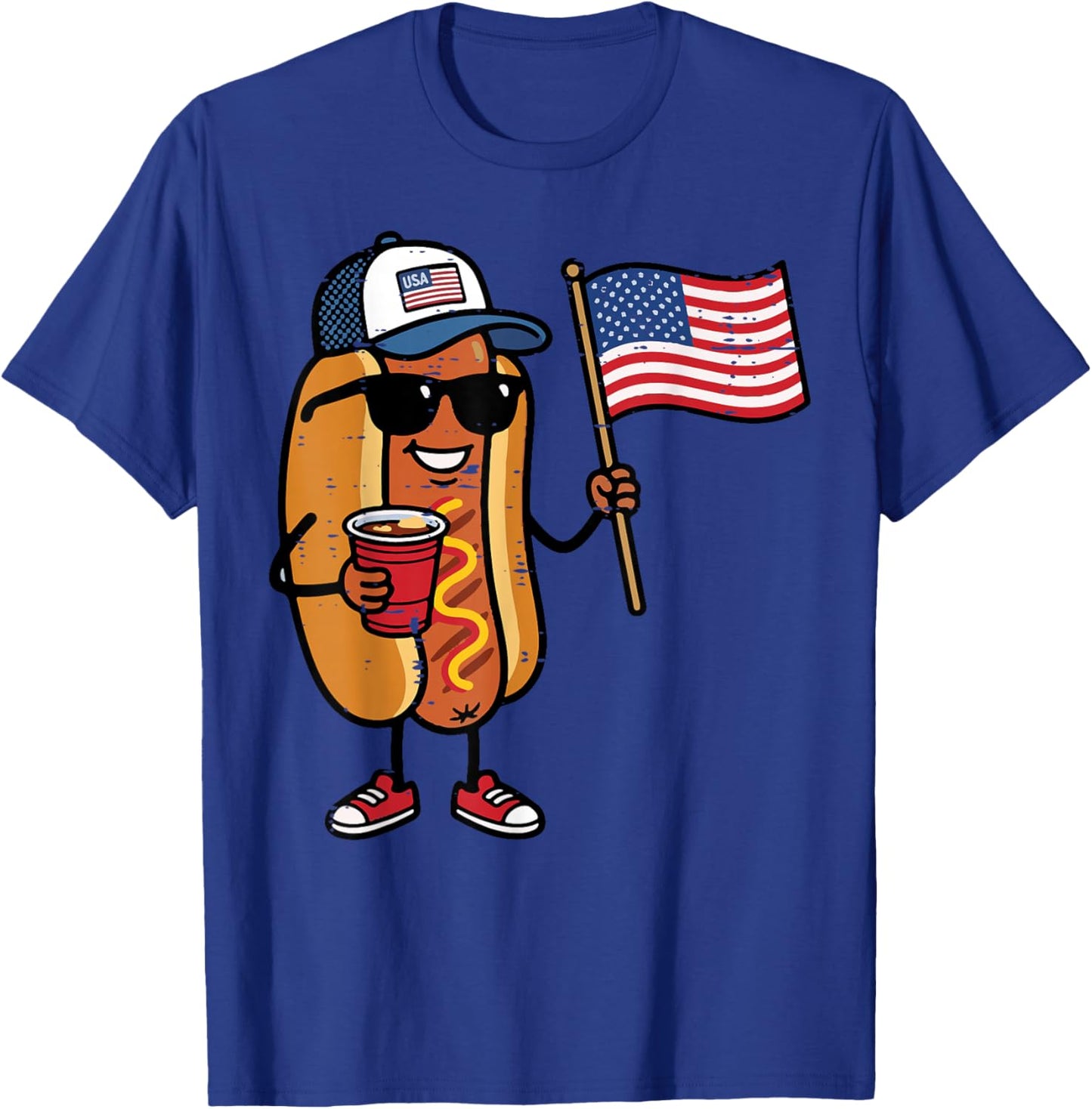 4th of July Hotdog US Flag Cap Patriotic Men Women Boys Kids T-Shirt - T-Shirt | Royal