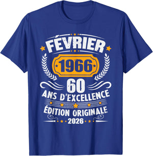 Vintage February 1966 60th Birthday Gift Man Woman T-Shirt - T-Shirt | Royal