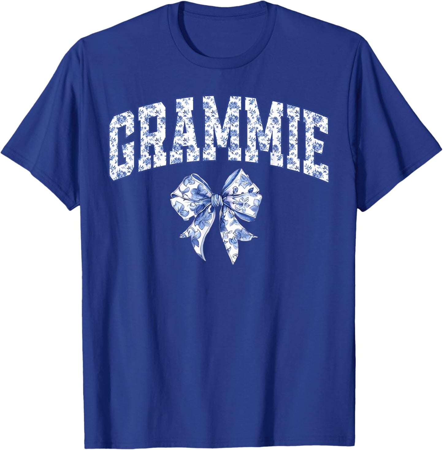 Grammie Coquette Toile Blue Bow Floral Family Matching T-Shirt - T-Shirt | Royal
