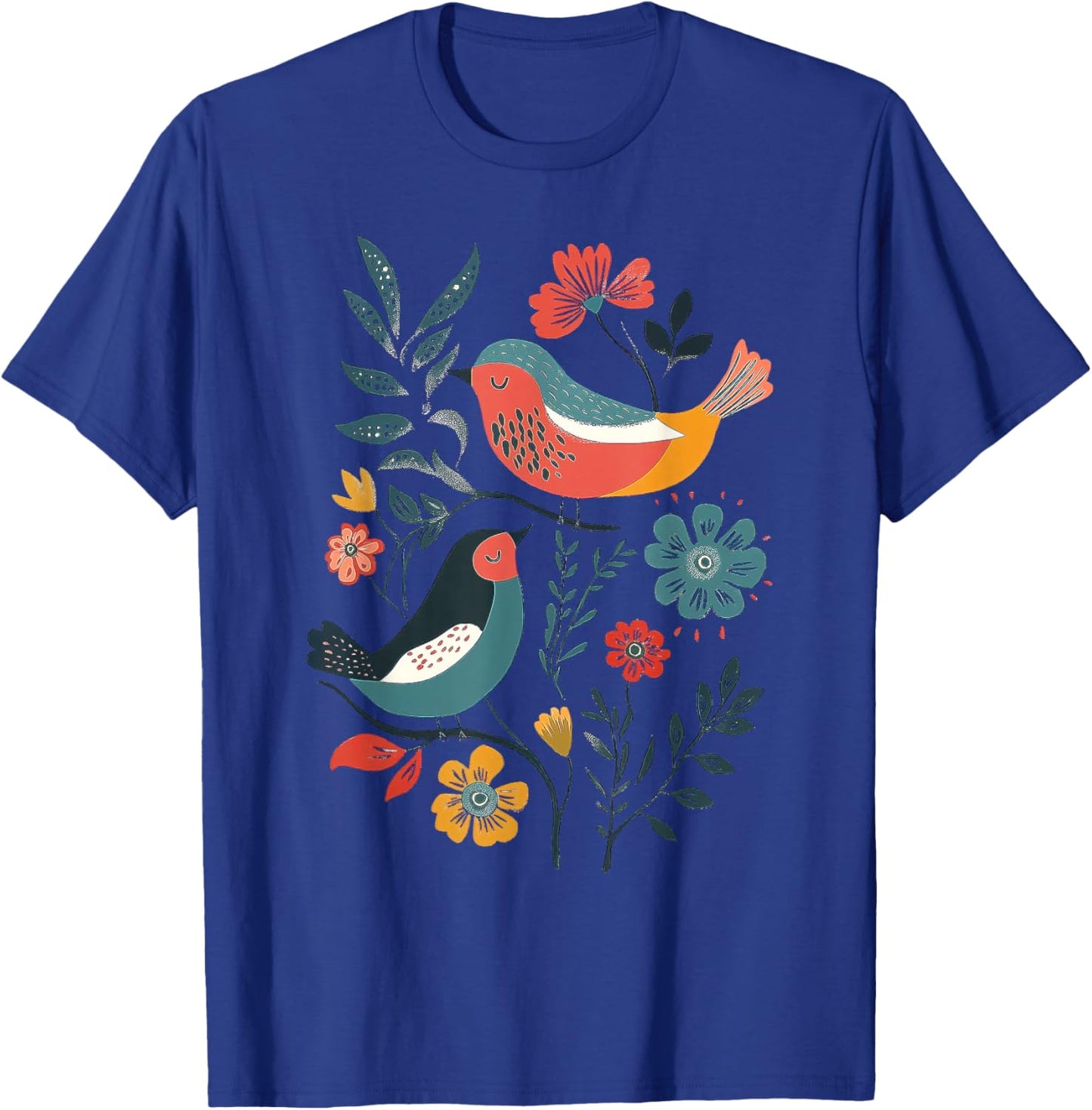 Folk Art Birds T-Shirt - T-Shirt | Royal