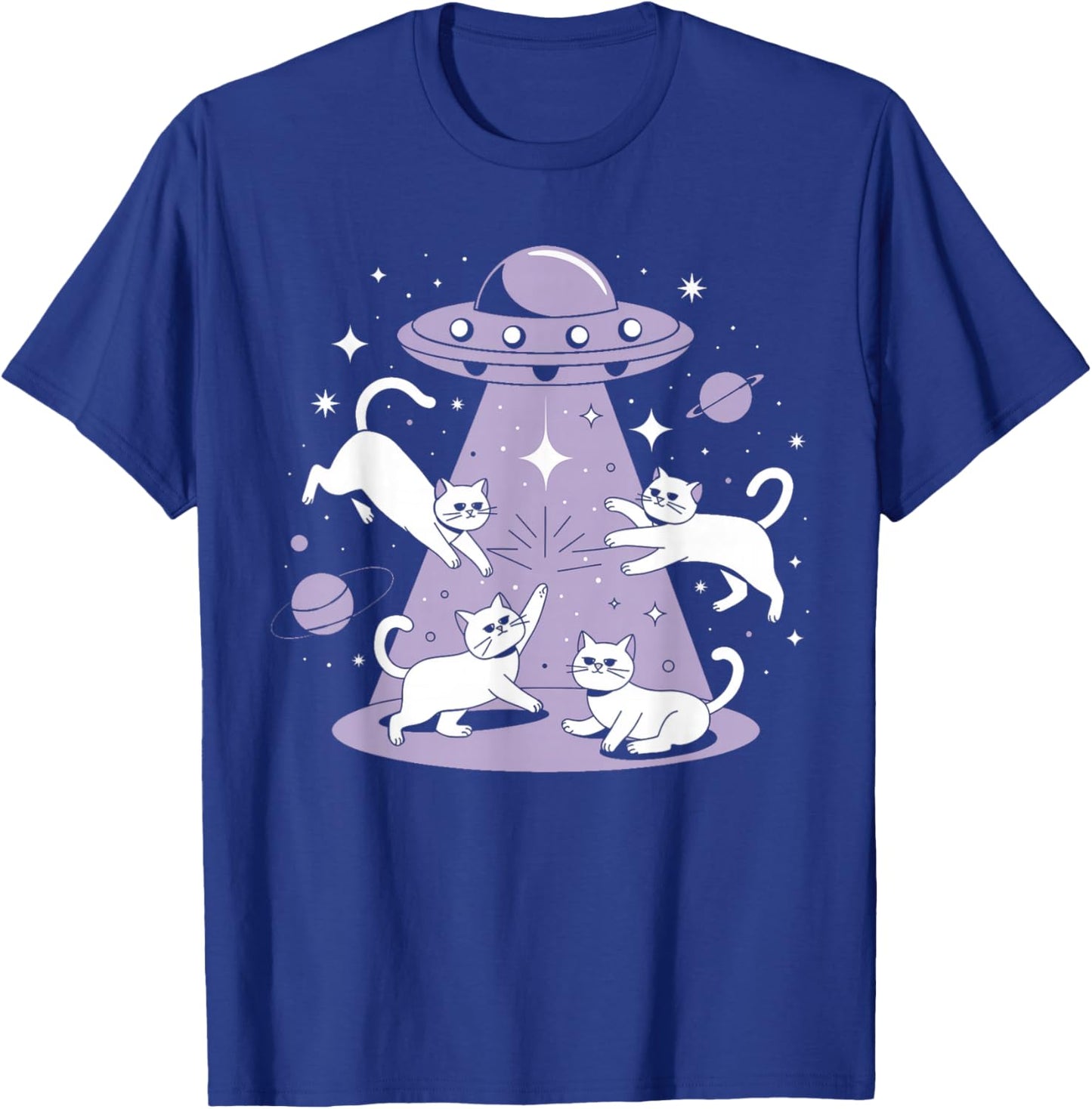 UFO Cat Alien Abduction Alien Cats and Flying Saucer Men Women Girls Kids T-Shirt - T-Shirt | Royal