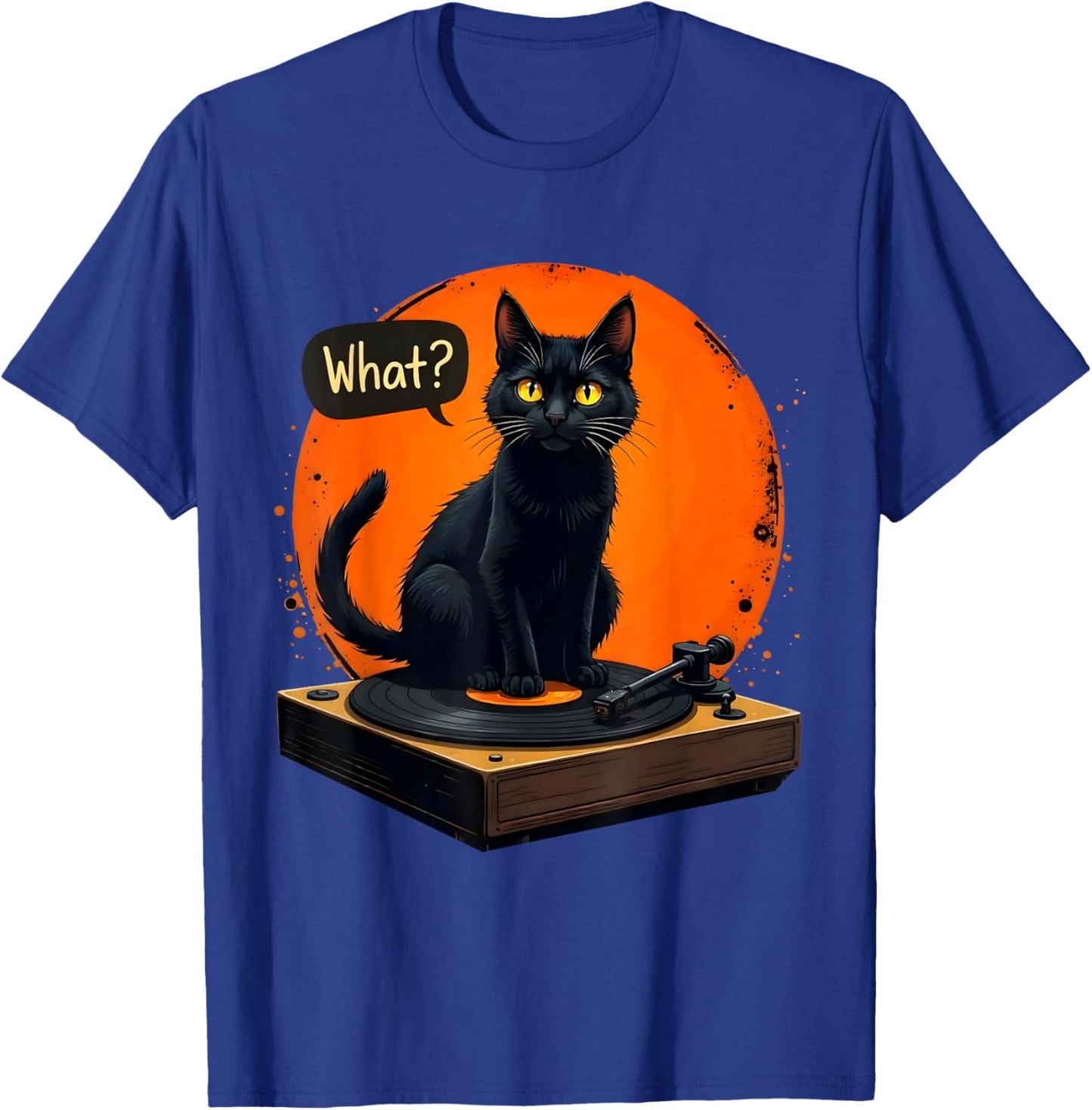 Vinyl Record Black Cat Sitting on Platinum Man Woman , Black, S T-Shirt - T-Shirt | Royal