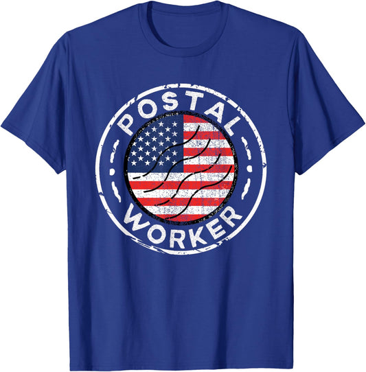 USA Flag Patriotic Postal Worker Mailman Mail Lady Novelty T-Shirt - T-Shirt | Royal