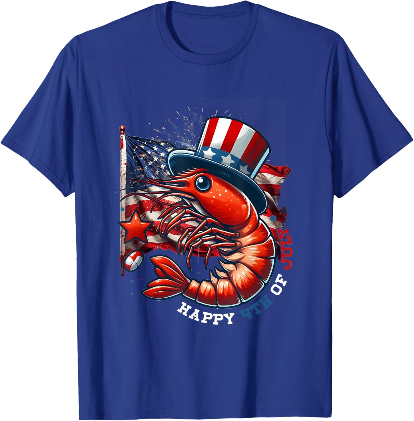 Happy Shrimp Celebrate Usa Flag 4th Of July Independence Day T-Shirt - T-Shirt | Royal