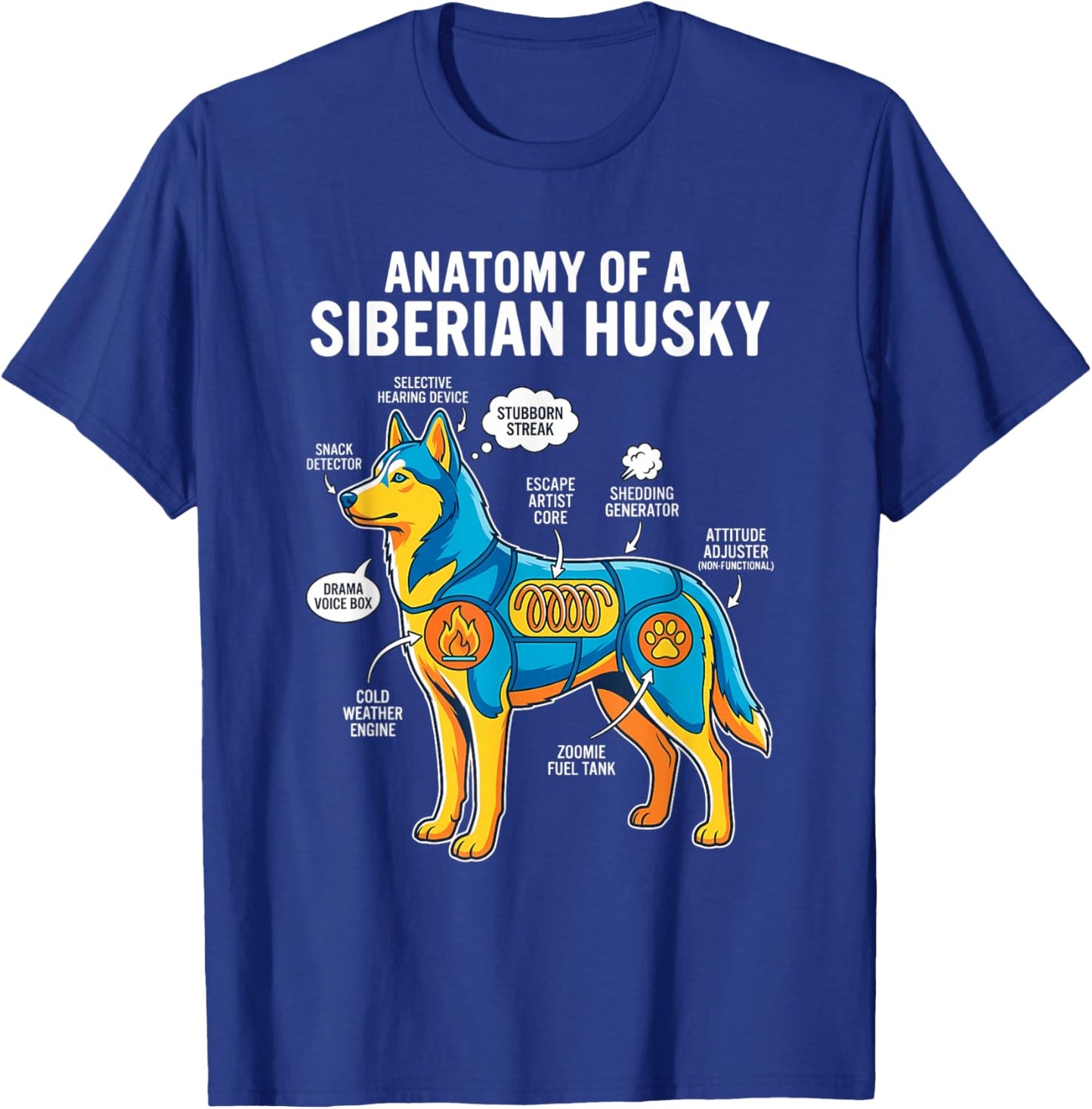 Siberian Husky Anatomy Diagram T-Shirt - T-Shirt | Royal
