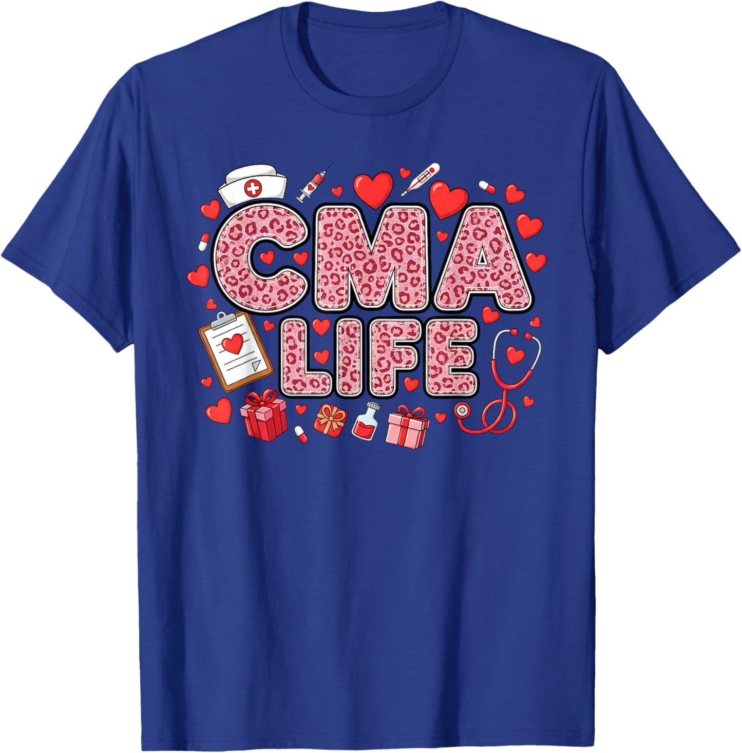 Funny Nurse CMA Life Leopard Stethoscope Valentine's Day T-Shirt - T-Shirt | Royal