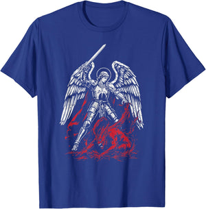 St Michael the Archangel Bat Satan Catholic T-Shirt - T-Shirt | Royal