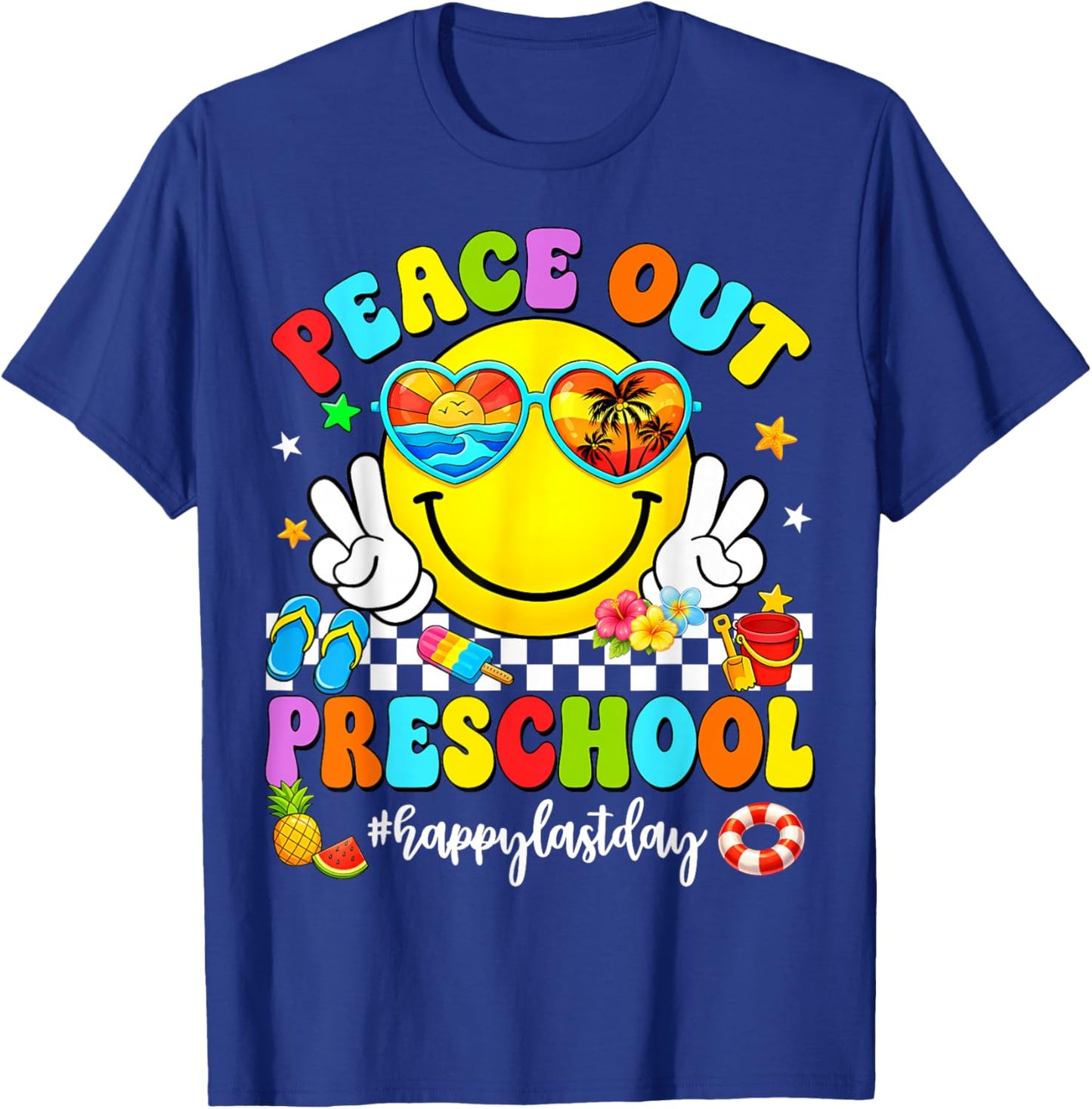 Summer Peace Out Preschool Kids Boy Girl Last Day of School T-Shirt - T-Shirt | Royal