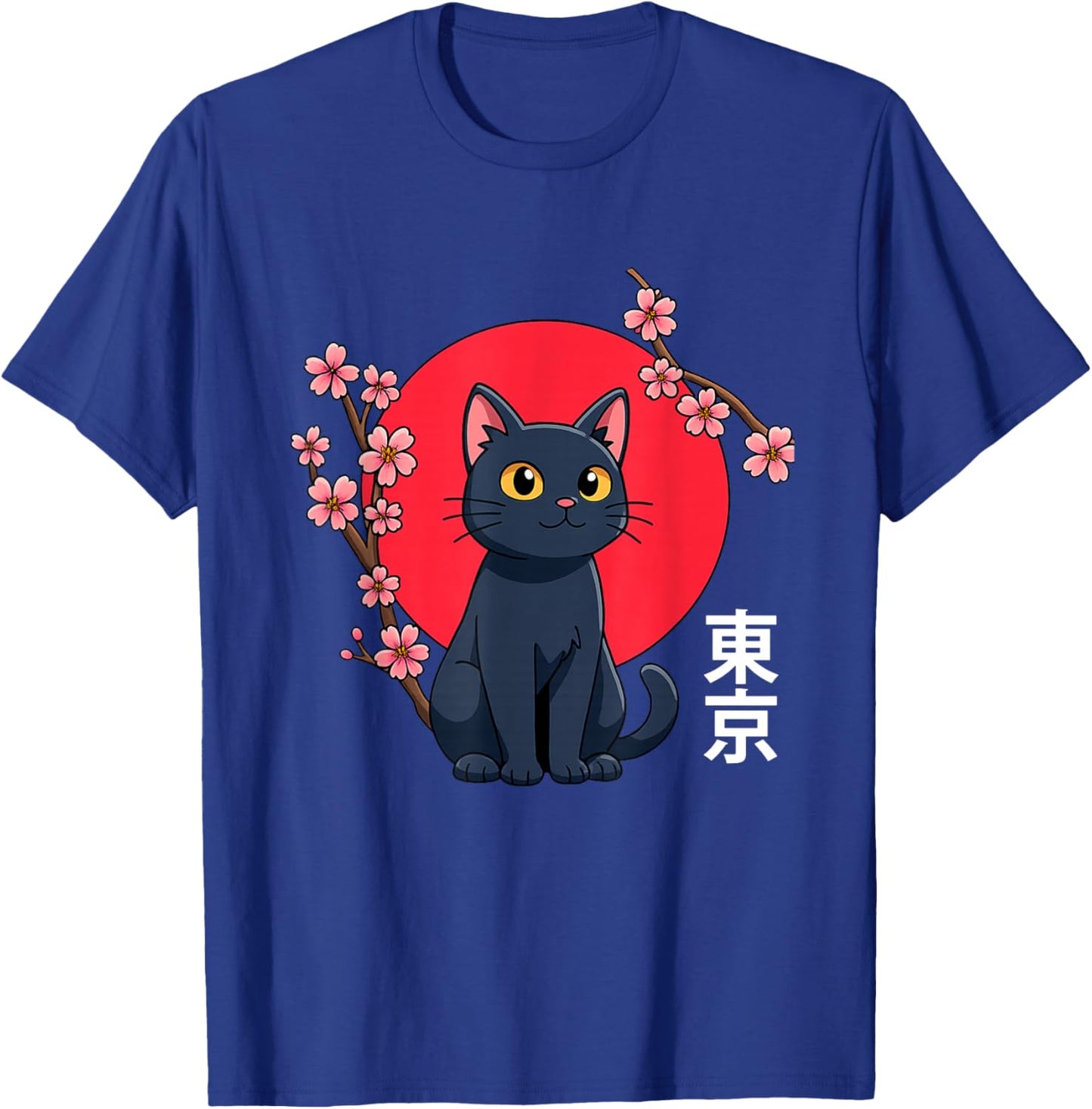 Japanese Kawaii Black Cat And Cherry Blossoms Tokyo Japan T-Shirt - T-Shirt | Royal