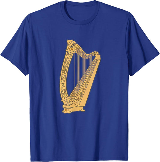 Irish Harp Illustration Celtic Instrument Music T-Shirt - T-Shirt | Royal