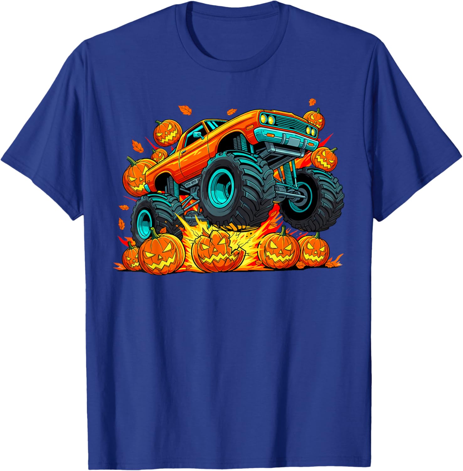 Monster Truck Halloween Jack O Lantern Pumpkin Boys Men T-Shirt - T-Shirt | Royal