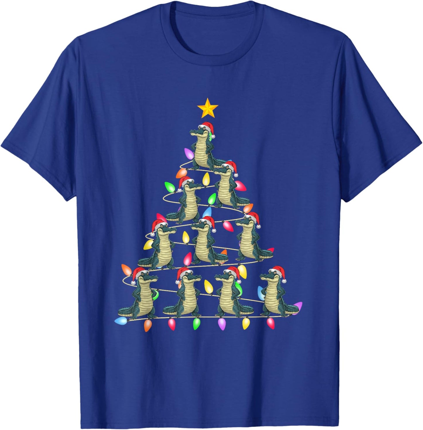 Christmas Tree Lights Men Women Santa Alligator Xmas PJs T-Shirt - T-Shirt | Royal