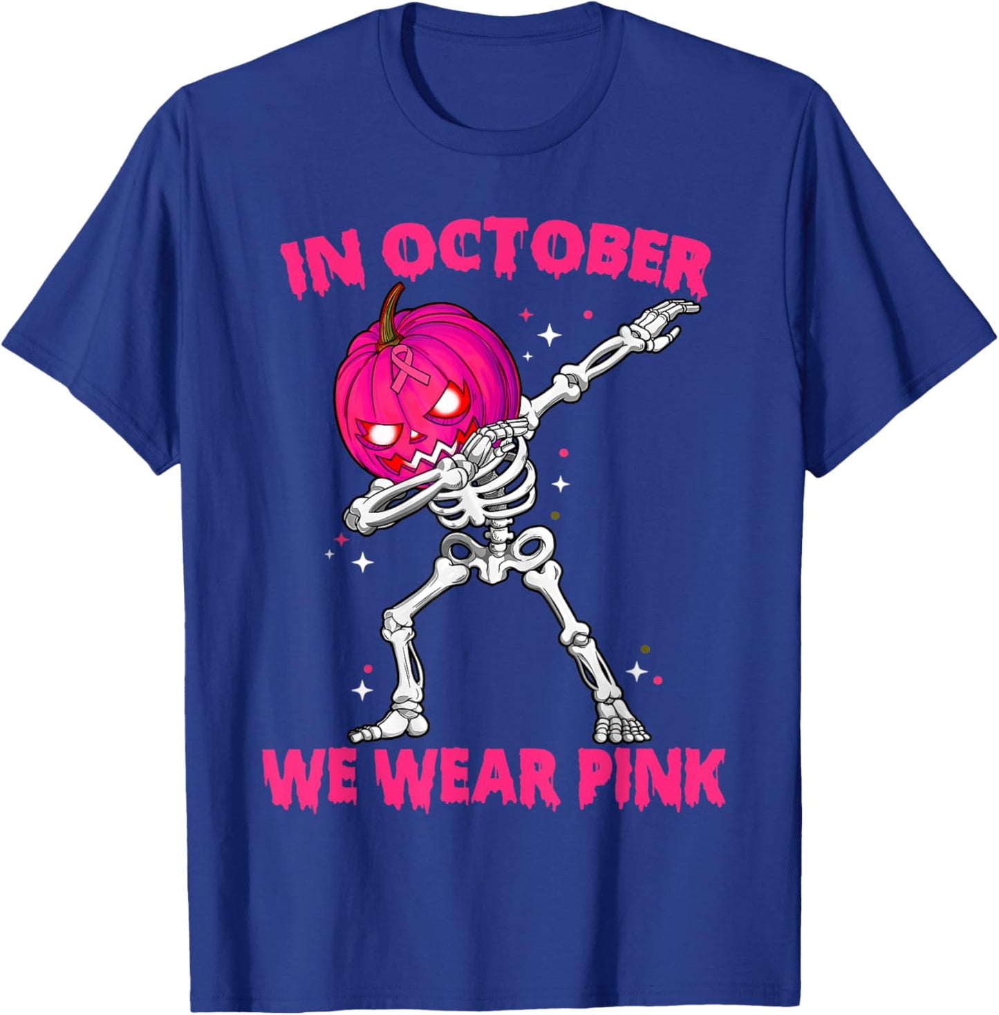 In October We Wear Pink Breast Cancer Pumpkin Halloween Boys T-Shirt - T-Shirt | Royal