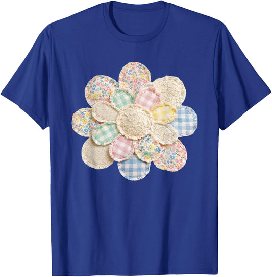 Patchwork Daisy Aesthetic Flower Spring T-Shirt - T-Shirt | Royal